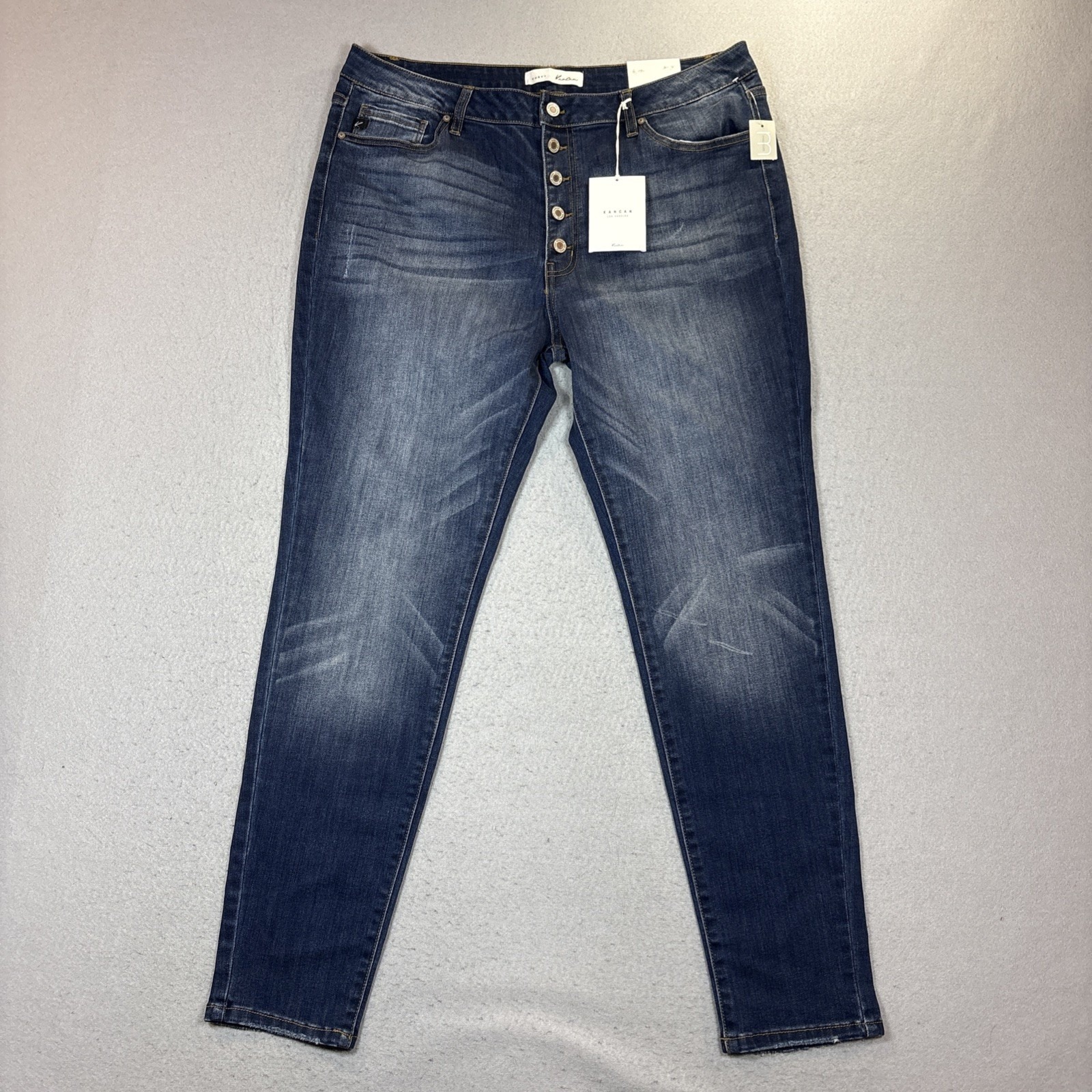 Kancan Jean Women Size 33 Blue Curvy High Rise Button Fly Skinny Nwt